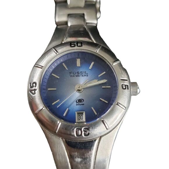 FOSSIL F2 & Fossil Blue Ladies Date Silver Gold Tone Women's Watch Lot of 2 - Picture 4 of 8